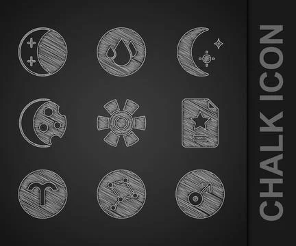Set Sun, Great Bear constellation, Mars symbol, Star zodiac, Aries, Eclipse of Stock Illustration