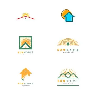 Set of Sun House Icon Vector Logo Template Illustration Design Stock Illustration