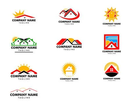 Set of Sun House Logo Design Template 스톡 일러스트