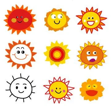 Set of the sun icon hand drawn cartoon vector Stock Illustration