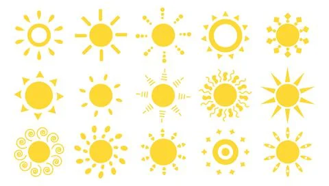 Set of sun icon vector flat illustration template. Stock Illustration