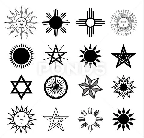 Set of sun icons isolated on white background. Vector illustration. Stock Illustration
