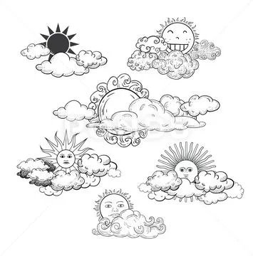 Set of sun icons isolated on white background. Vector illustration. Stock Illustration