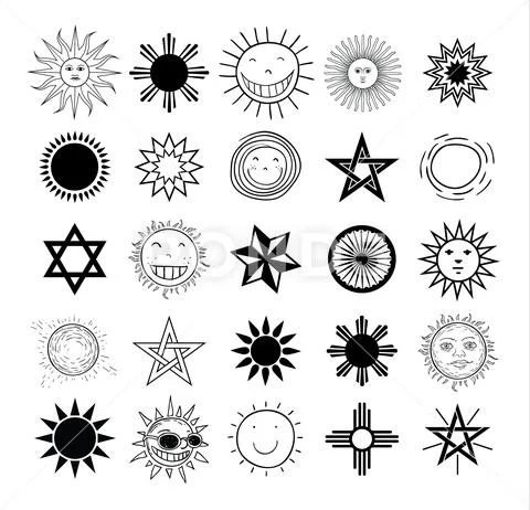 Set of sun icons isolated on white background. Vector illustration. Stock Illustration