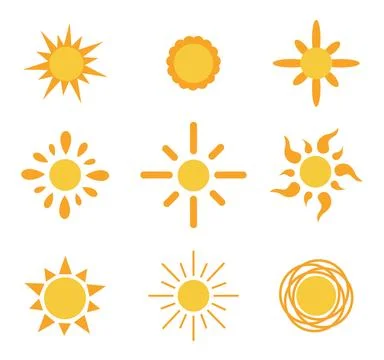 Set of sun icons in various styles. Flat vector illustration Stock Illustration
