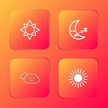 Set Sun, Moon icon, Cloud and icon. Vector Illustrazione stock