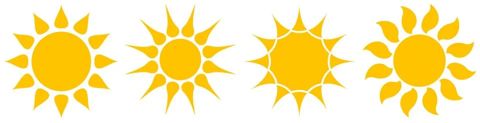 Set of Sun or Solar vector symbols on a white isolated background. Stock Illustration