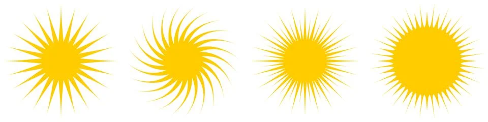 Set of Sun or Solar vector symbols on a white isolated background. Stock Illustration