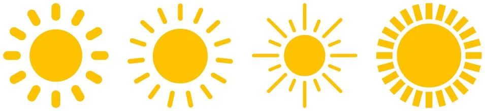 Set of Sun or Solar vector symbols on a white isolated background. Stock Illustration