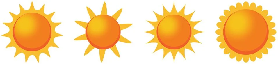Set of Sun or Solar vector symbols with gradient on a white isolated background. Stock Illustration