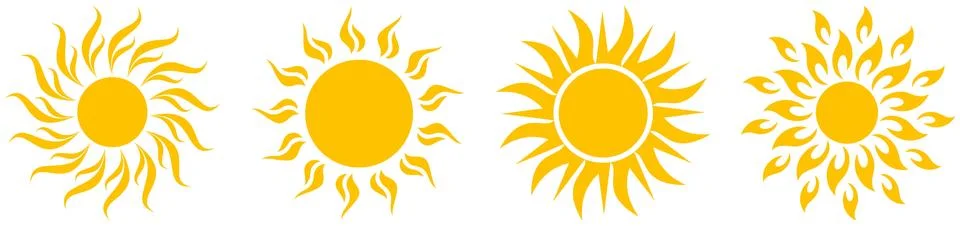 Set of Sun or Solar vector symbols on a white isolated background. Stock Illustration