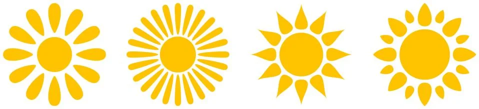 Set of Sun or Solar vector symbols on a white isolated background. Stock Illustration