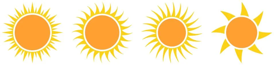 Set of Sun or Solar vector symbols on a white isolated background. Stock Illustration