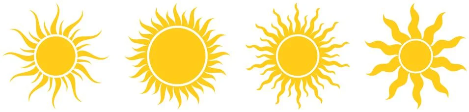 Set of Sun or Solar vector symbols on a white isolated background. Stock Illustration