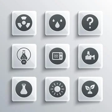 Set Sun, Plant based, Factory production, Microwave oven, Test tube and flask Stock Illustration