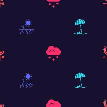 Set Sun protective umbrella for beach, Drought, Cloud with snow and Rooster Stock Illustration