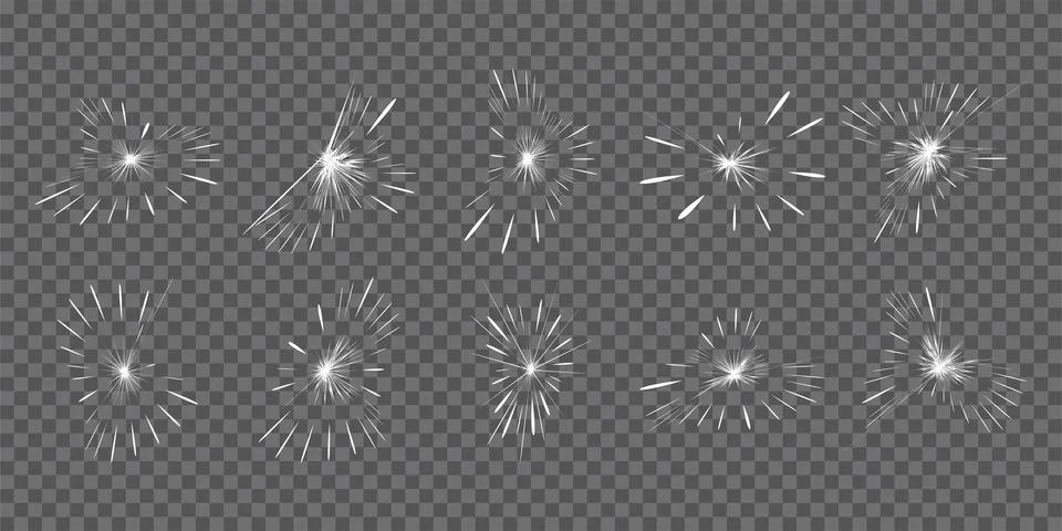 Set of sun rays and starbursts. Abstract white beam glow explosion and shine Stock Illustration