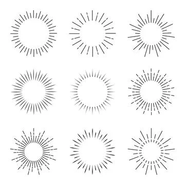 Set of sun rays starburst background. Sunburst icons set for summer element. Stock Illustration