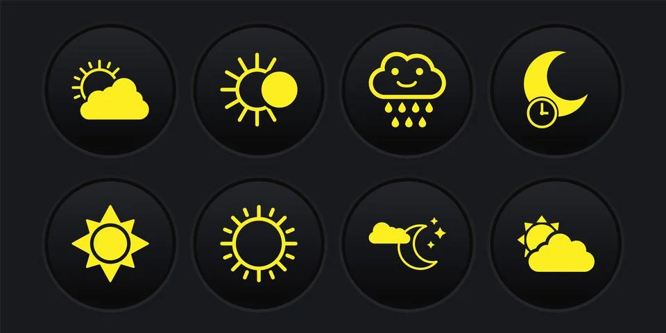 Set Sun, Sleeping moon, Cloud with and stars, rain, Eclipse of the sun, cloud Ilustração Stock