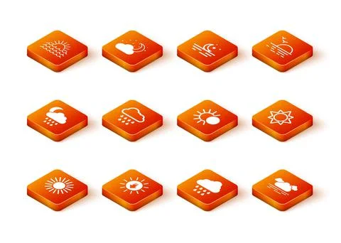 Set Sun, Sunset, Cloud with rain and moon, Eclipse of the sun, and icon. Vector Ilustração Stock