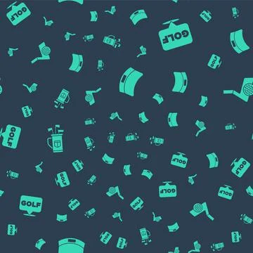 Set Sun visor cap, Golf label, bag with clubs and ball on seamless pattern Stock Illustration