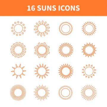 Set of sun web icons,symbol,sign in flat style. Suns collection. Elements for Stock Illustration