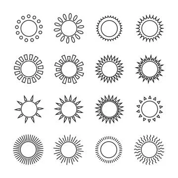 Set of sun web icons,symbol,sign in flat style. Suns collection. Elements for 스톡 일러스트