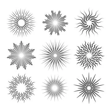 Set of Sunburst, Star set collection, firework explosion, logo, emblem, tag.. Stock Illustration