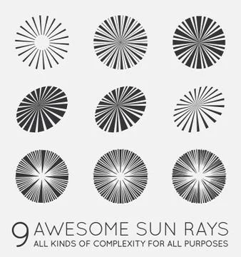 Set of Sunburst Vector Rays of Sun Stock Illustration