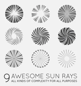 Set of Sunburst Vector Rays of Sun Stock Illustration