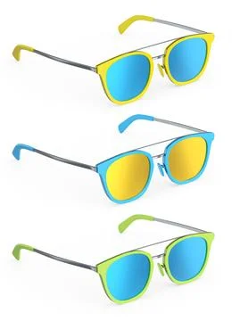 Set of sunglasess with gradient lens and plastic frame on white background. Stockillustratie