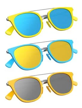 Set of sunglasess with gradient lens and plastic frame on white background. イラスト素材