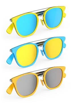 Set of sunglasess with gradient lens and plastic frame on white background. 스톡 일러스트