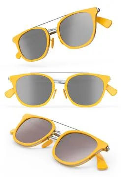 Set of sunglasess with gradient lens and plastic frame on white background. Illustrazione stock