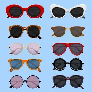 A set of sunglasses in different colors Stock Illustration