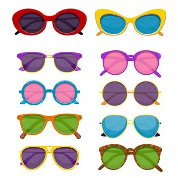 A set of sunglasses in different colors 스톡 일러스트