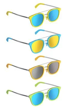 Set of sunglasses with gradient lens and plastic frame on white background. 스톡 일러스트