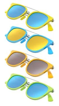 Set of sunglasses with gradient lens and plastic frame on white background. Stockillustratie