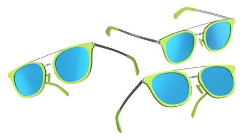 Set of sunglasses with gradient lens and plastic frame on white background. Stockillustratie