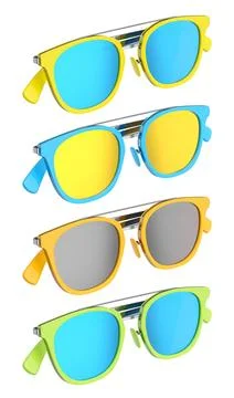 Set of sunglasses with gradient lens and plastic frame on white background. イラスト素材