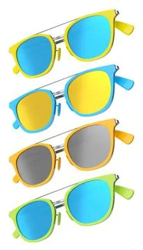 Set of sunglasses with gradient lens and plastic frame on white background. イラスト素材
