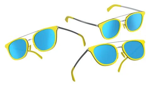 Set of sunglasses with gradient lens and plastic frame on white background. Illustrazione stock