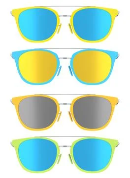 Set of sunglasses with gradient lens and plastic frame on white background. Stockillustratie