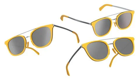 Set of sunglasses with gradient lens and plastic frame on white background. Illustrazione stock