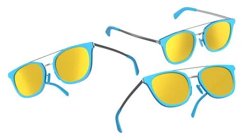 Set of sunglasses with gradient lens and plastic frame on white background. Illustrazione stock
