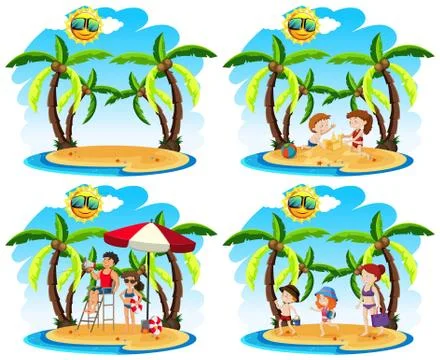 A Set of Sunny Day at the Beach イラスト素材
