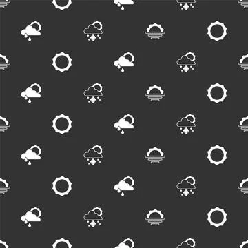 Set Sunrise, , Cloud with rain and sun and snow on seamless pattern. Vector 스톡 일러스트