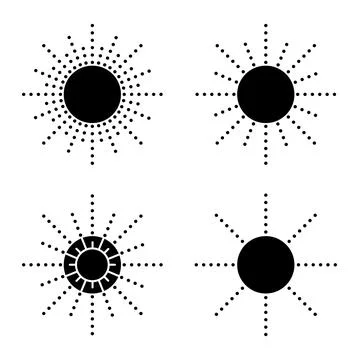 Set of suns from graphic elements. Minimalistic style. Black objects isolated Stock Illustration
