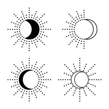 Set of suns from graphic elements. Simple graphic style. Black objects isolat Stock Illustration