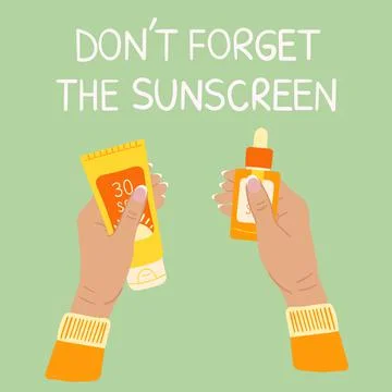 Set of sunscreen bottles, tubes with different SPF from 30 to 50 in female ha Stock Illustration